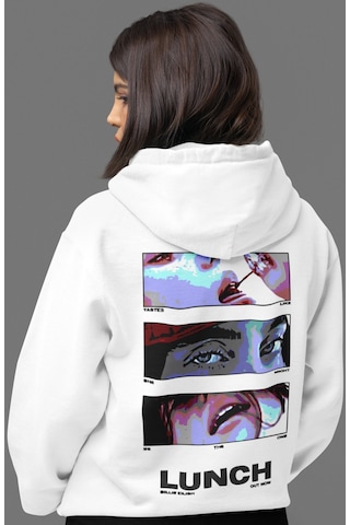 Sevbano Billie Eilish Lunch Şarkıcı Sırt Baskılı Unisex Oversize Penye Ho beyaz