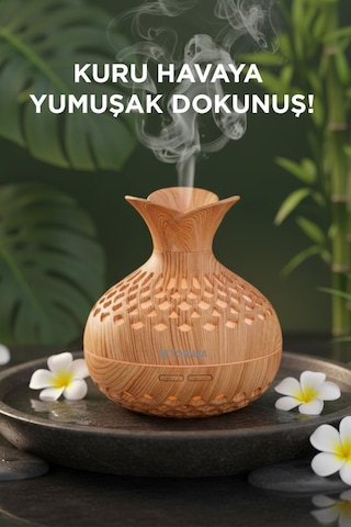 H15 Ahşap Led Işıklı 300ml Sessiz Ultrasonik Flower Hava Nemlendirici (İthalatçı Garantili)