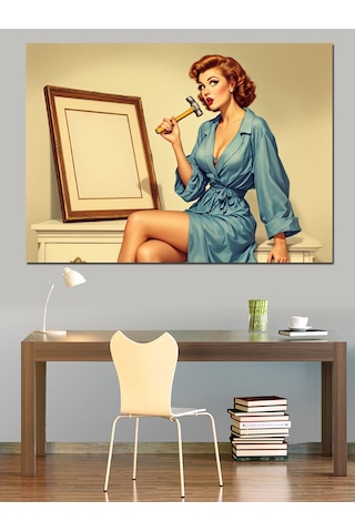 Retro Kadın Ve Ayna Dekoratif Kanvas - Mdf Ahşap Tablo