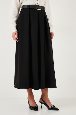 Lela Modest Kemerli Comfort Fit Yüksek Bel Pileli Kloş Uzun Tesettür Bayan Etek 6833360 Siyah
