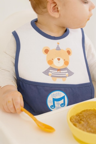 Düdüklü Cepli Sıvama Mama Önlüğü - Pelerinli Ayı Bebek Önlüğü Koyu Mavi