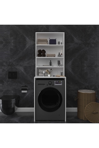 Asra Trend Çamaşır Makinesi Üstü Banyo Dolabı BD-04 %100 MDF 4 Katlı Organizer Raf Beyaz