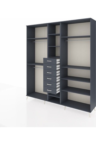 Hyperion Dolap 10 Raflı 6 Çekmeceli 3 Askılı 220x44x243 Antrasit-antrasit/antrasit Antrasıt/antrasıt