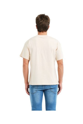 Justever 100% Pamuk Oversize Fit Bisiklet Yaka Bej Erkek T-shirt - Alpha Bej