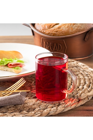 Porsima 6080 6'lı Borosilikat Cam Kulplu Çay Bardağı Kupa 200 Ml