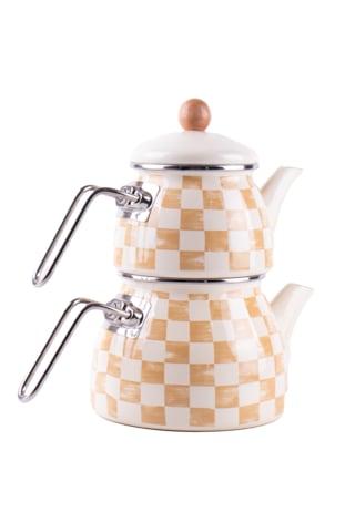 Beige Emaye Çaydanlık Krem