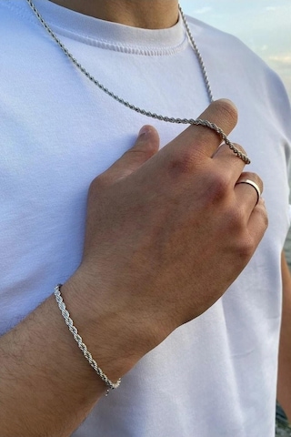 Burgu Halat Erkek Çelik Zincir Kolye Bileklik Seçenekli B028 Beyaz