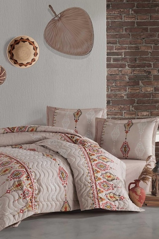 Clasy Ethnica Bej Tek Kişilik %100 Pamuk Dört Mevsim Set Bej