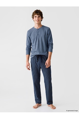 LC Waikiki Lc Waıkıkı İndigo Henley Yaka Uzun Kollu Erkek Pijama Üst Indigo