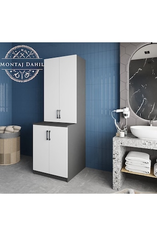 Aspen Çamaşır Ve Kurutma Makinesi Dolabı Banyo Dolabı Füme Beyaz Antrasit - Beyaz