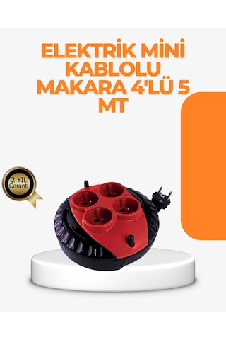 Kırmızı Renk 5 Metre 4 Lü Kablolu Priz Makarası Normal