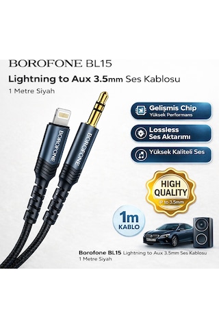 Borofone Bl15 Lightning To Aux 3.5mm Ses Kablosu 1 Metre Siyah