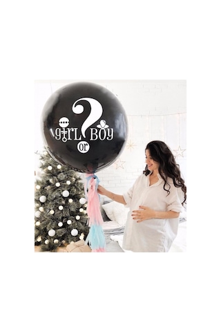 Büyük Girl Or Boy Siyah Cinsiyet Belirleme Partisi Balonu Konfeti