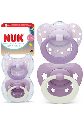 Nuk First Choice Gece-Gündüz Emziği 6-18 Ay Mor 2 Adet Lila - Mor
