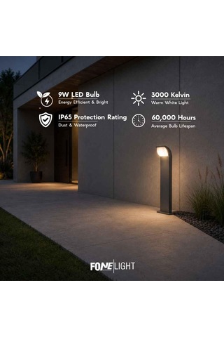 Naja Led Bahçe Aydınlatma Direği 500 Mm Ip65 Alüminyum Dış Mekan Bahçe Lambası 9w 3000k Peyzaj Aydınlatma Yürüyüş Yolu Villa Park Bollard Aydınlatma Antrasit 30x100x500 Mm