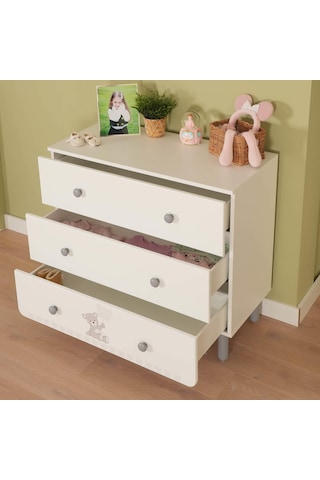 Meltem Kids Sweet Bear Bebek Ve Çocuk Odası Üç Çekmeceli Şifonyer Beyaz