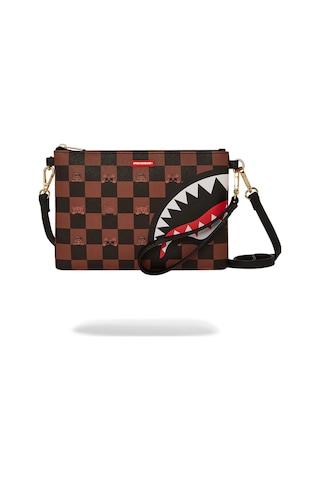 Sprayground Peeking Character Check Pouchette, Kahverengi Unisex El Ve Omuz Çantası El Çantası