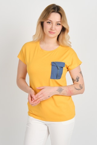 Sistas Kadın Düşük Kol Tek Cep Detaylı Bisiklet Yaka Bluz 24107 Sarı Sari