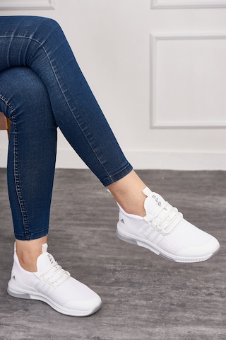 Günlük Unisex Sneaker Nefes Alabilen Triko Bağcıklı Hafif Yürüyüş Esnek Spor Ayakkabı 249 053 Beyaz