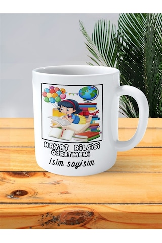 Hayat Bilgisi Öğretmeni Baskılı Kupa Bardak İsimli Kişiye Özel Minik Kız Çok Renkli