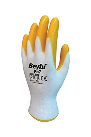 Pn7 Polyester Örme Nitril Eldiven No 10, Çift, Beyaz Sarı