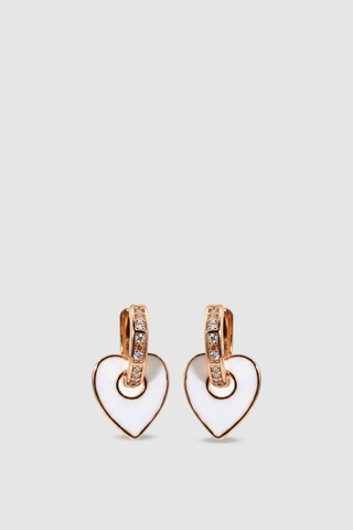 Beyaz Mine İşlemeli Taşlı Kalp Rose Gold Bijuteri Küpe