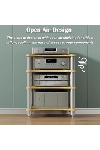 Modern Ses Rafı 2 Katlı Stereo Dolap, Meşe, Yuvarlatılmış Köşeli, Pikap Ve Ev Sineması Cihazlarını Saklam Diğer