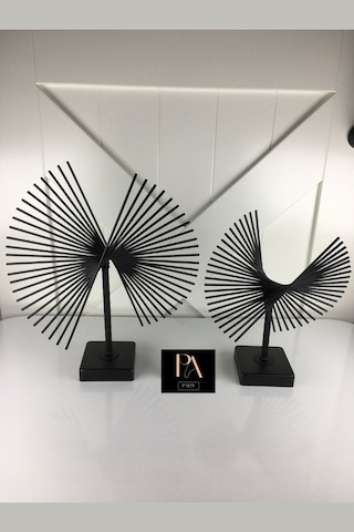 Novahub Siyah 2'li P Ofis Metal Aksesuar Biblo Ev Salon Dekorasyon Obje, Modern Tasarım