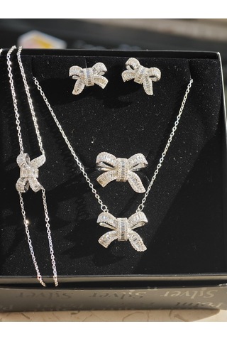 Silver Point Fiyonk Figürlü Zirkon Taşlı Set Gümüş