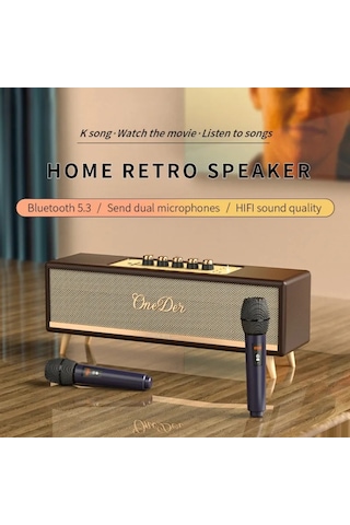 Oneder D8 Wireless Retro Dual Microphone Bluetooth Speaker Kahverengi
