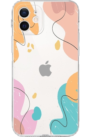 Apple Uyumlu iPhone 12 Mini Kamera Korumalı Kapak Karışık Renkler Tasarımlı Şeffaf Kılıf Şeffaf