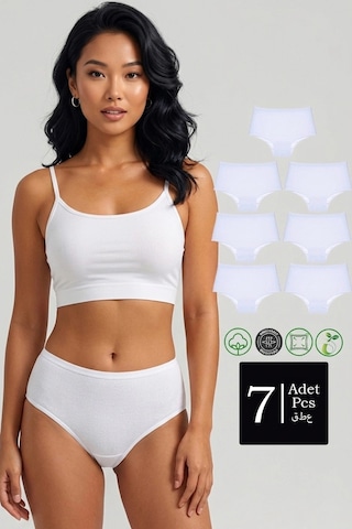 Meine Liebe Unterwäsche Pamuklu 7'li Paket Yüksek Bel Toparlayıcı Etkili Bato Külot Beyaz
