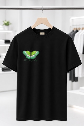 Bayloranzzo Love Of Butterfly %100 Pamuk Heavy Cotton Premium Kalite Kadın Tişört Siyah