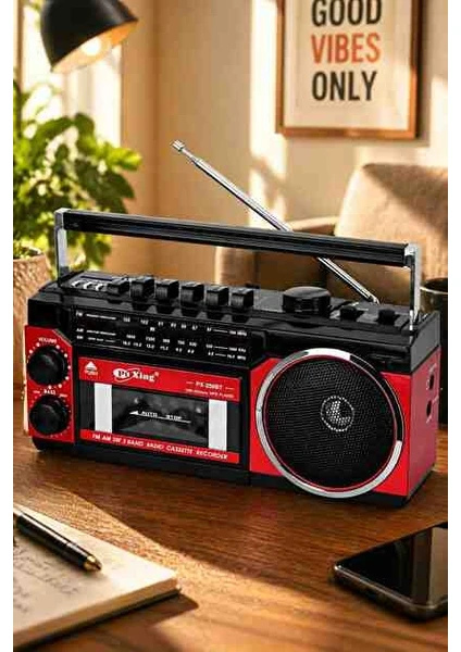Puxing Px-250 Bt Retro Kaset Çalar Bluetooth Hoparlör Usb Sd Mp3 Çalar Fm Am Sw Radyolu Kırmızı Nostaljik Teyp