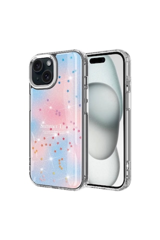 Apple Uyumlu iPhone 15 Kılıf Simli Desenli Parlak Zore Task Kapak