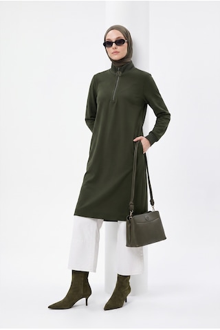 Armine Trend Fermuar Detaylı Uzun Basic Tunik Küf Yeşili Agtn1412