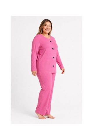 Sleeproom Büyük Beden Kadın Kaşkorse Mevsimlik Pembe Pijama Takımı