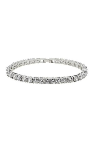 Hip Hop Erkekler Buzlu Tek Sıralı Rhinestones Charm Bilezik Gümüş Altın - Gümüş