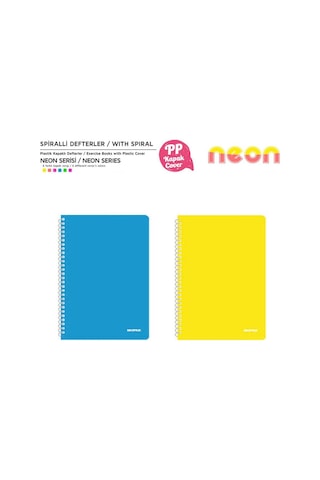 Mopak Neon Serisi A4 Spiralli Pp Kapak Defter 72 Yp Kareli 2'li
