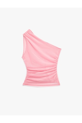 Koton Slim Fit Drapeli Tül Tek Omuz Bluz Pembe 6sak70052ek Gül