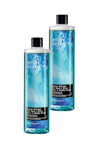 Avon Senses Ocean Surge Nane ve Deniz Kokulu Saç ve Vücut için Erkek Duş Jeli 2 x 500 ML