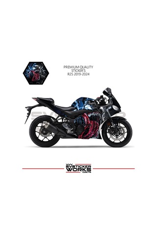 Yamaha R25 Sticker Kaplama Venom Kaplama Modeli Hazır Kit 2019 / 2024 Uyumlu Siyah