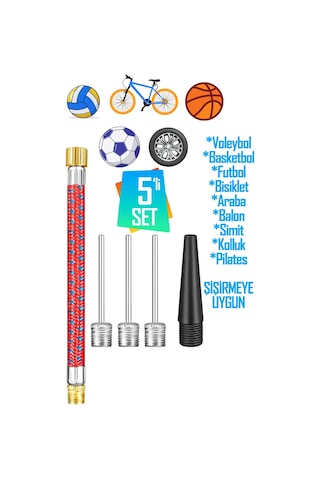 Bykurt 5'li Set Top Şişirme İğnesi Seti Voleybol Basketbol Futbol Bisiklet Pilates Şişirme Seti