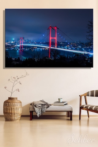 Yatay Tekli Kanvas Tablo Modern Ev Kafe Ofis Gece 15 Temmuz Şehitler Köprüsü Manzara 2324