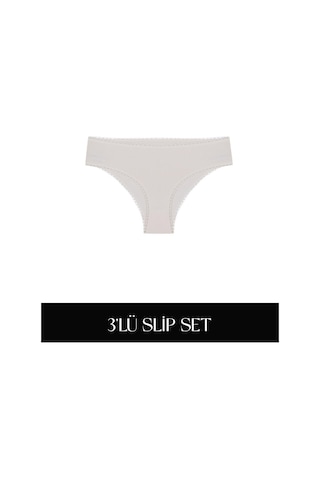 Cotvie Ekru Pamuklu Slip 3'lü Set Külot Ekru