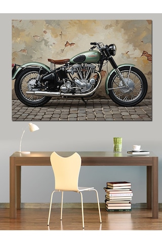 Ahşap Tablo Modern Tasarımlı Klasik Yeşil Motosiklet Yiyecek Ve İçecek Tabloları