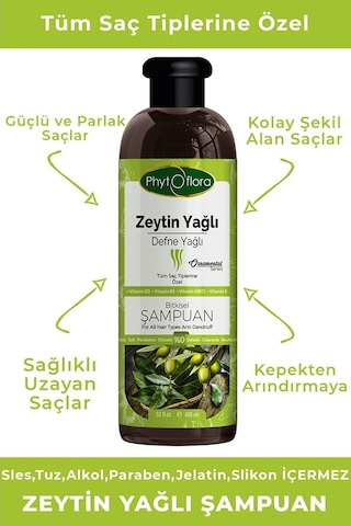 Phytoflora Tuzsuz Zeytinyağlı Defne Yağlı Şampuan 400 ML