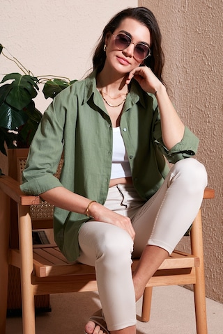 Lela Pamuklu Regular Fit Uzun Kollu Düz Bayan Gömlek Cf25S168305 Haki