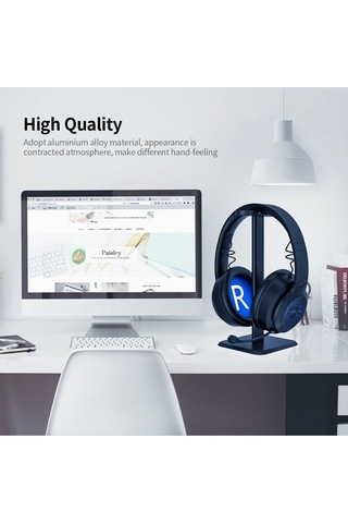 Mufunye Alüminyum Universal Kulaklık Tutucu, Taşınabilir Ve Parçalanabilir, Kayma Önleyici Tabanlı, Tüm Kulaklıklar İçin Siyah