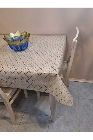 Ithal Pvc Muşamba - Desenli Silinebilir Masa Örtüsü 07iz14 Bej